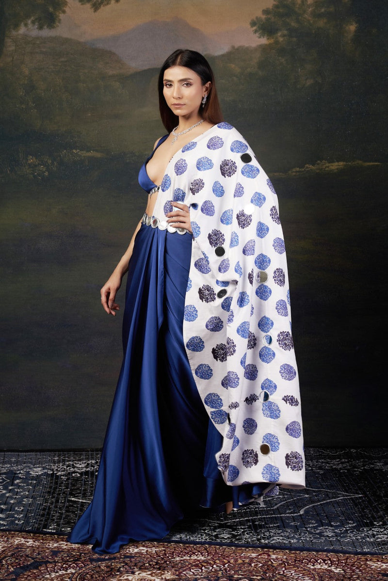 Mirror Work Blouse with Pre-Draped Buuti Print Saree