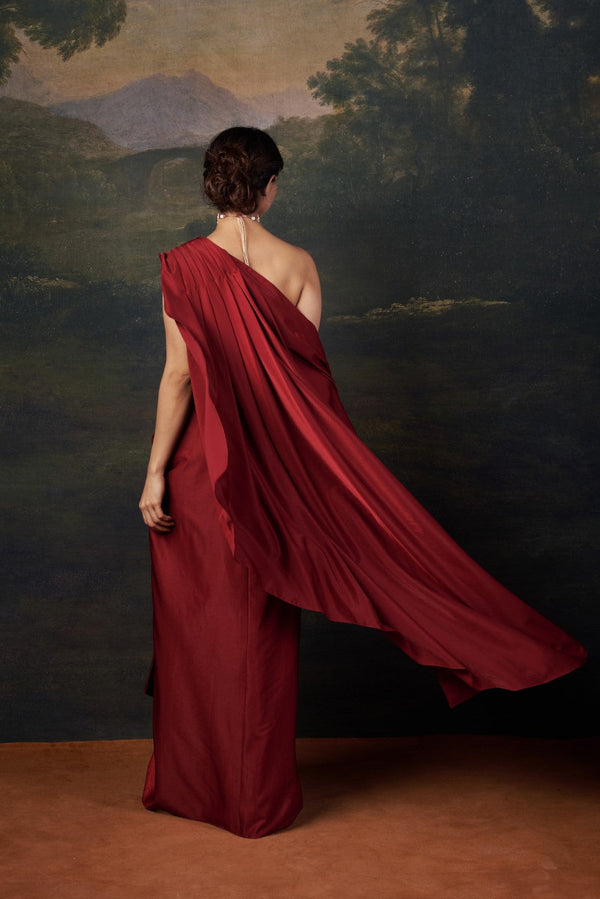 Stylish Strapless Hand-Embroidered Blouse with Pre-Draped Saree