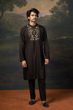 Hand-Embroidered Black Kurta Set