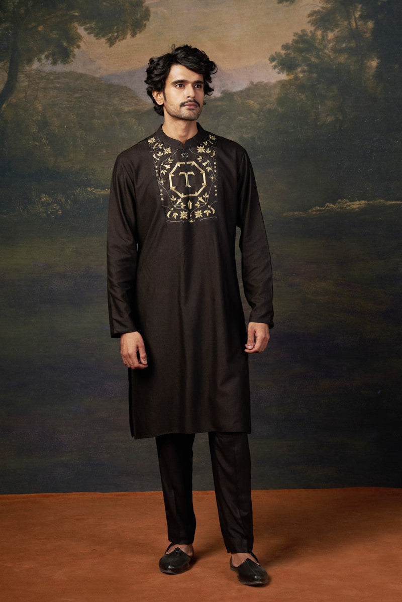 Hand-Embroidered Black Kurta Set