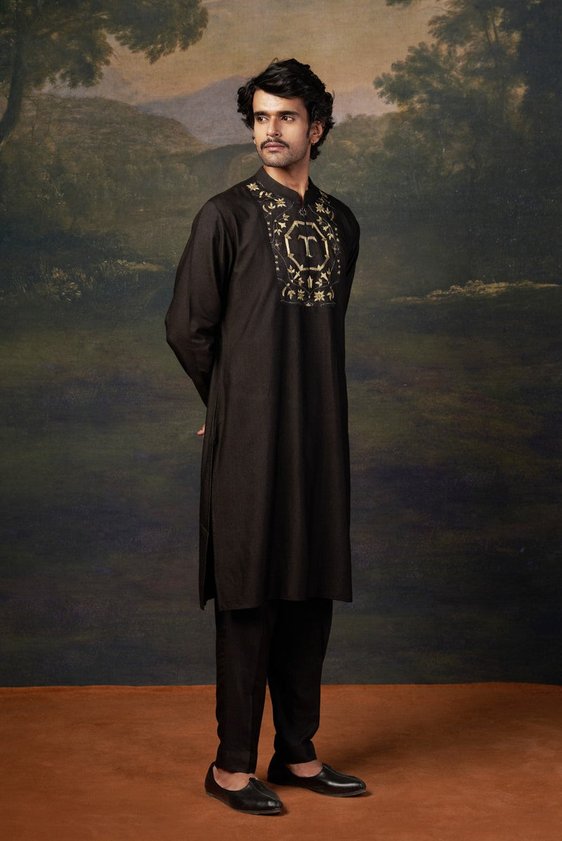 Hand-Embroidered Black Kurta Set