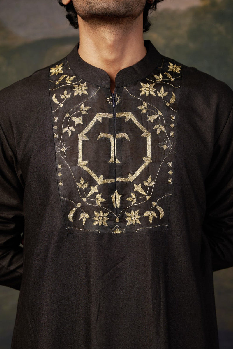 Hand-Embroidered Black Kurta Set