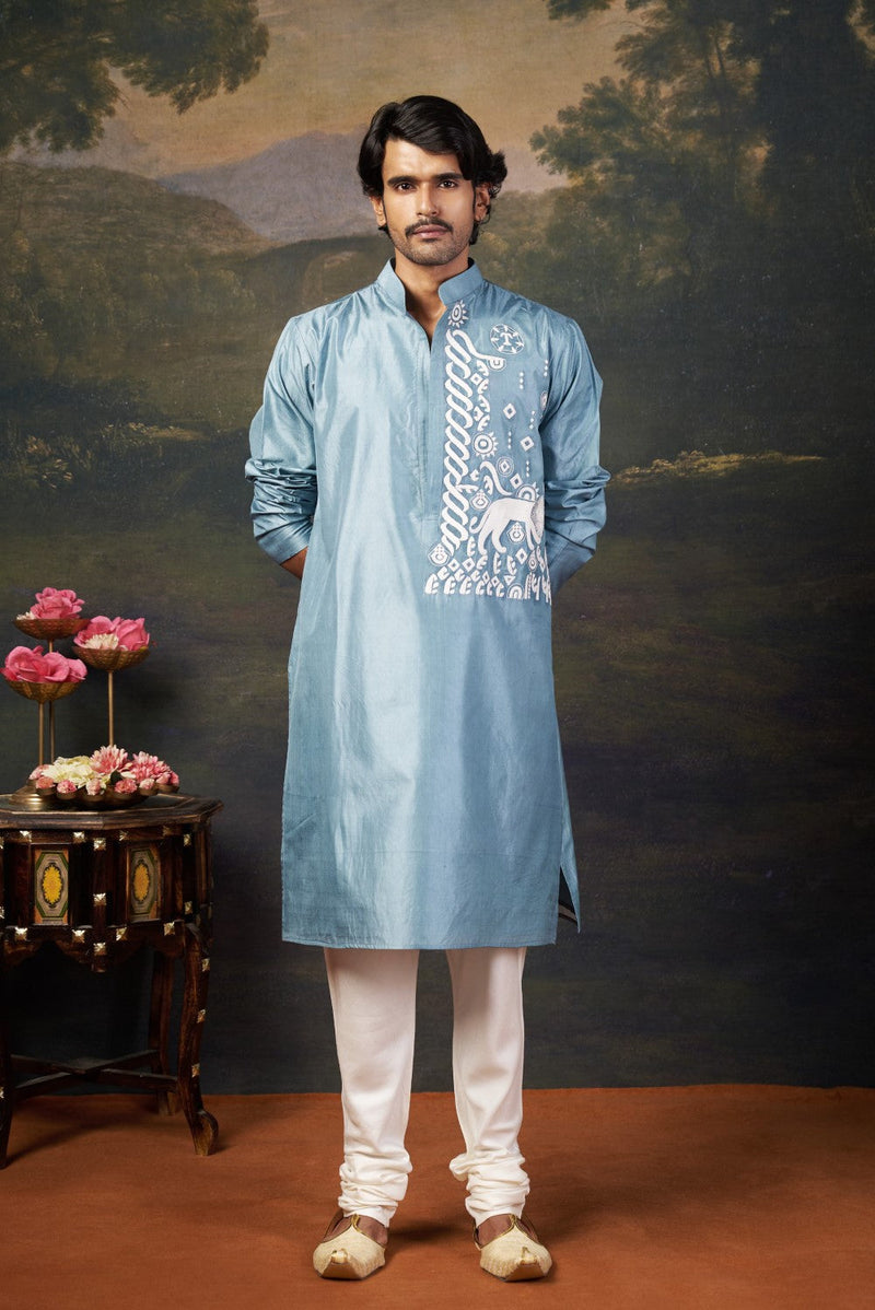 Hand-Embroidered Kurta with Pyjama