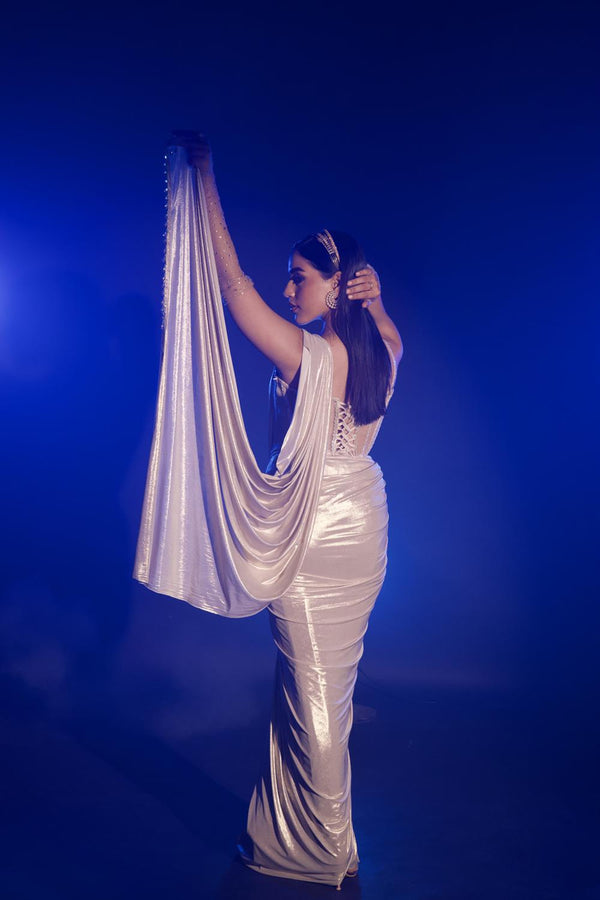 Golden Long Corset And Saree