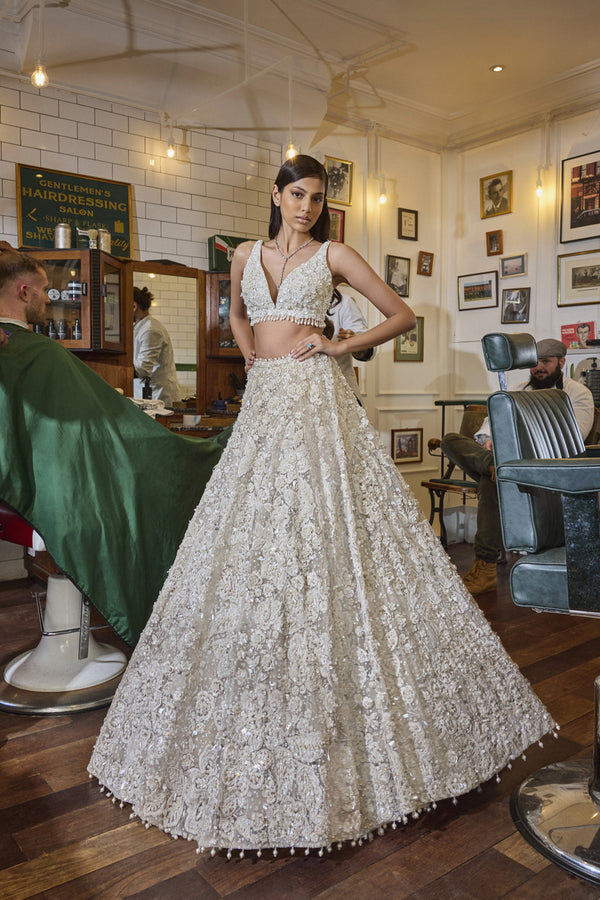 Ivory Three-Dimensional Floral Lehenga Set