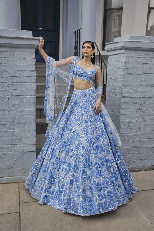 Powder Blue Floral Lehenga Set