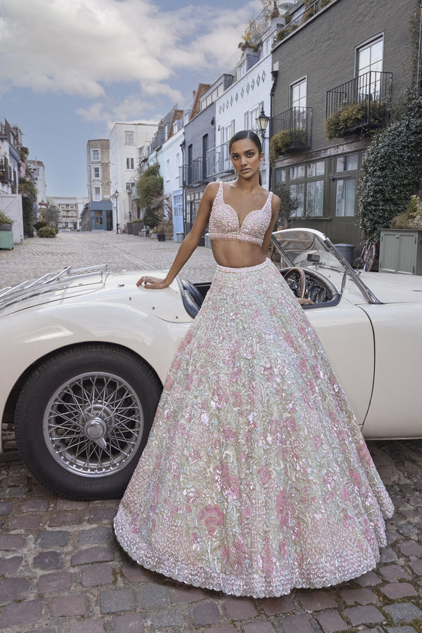 Sea Green Sequin Lehenga Set
