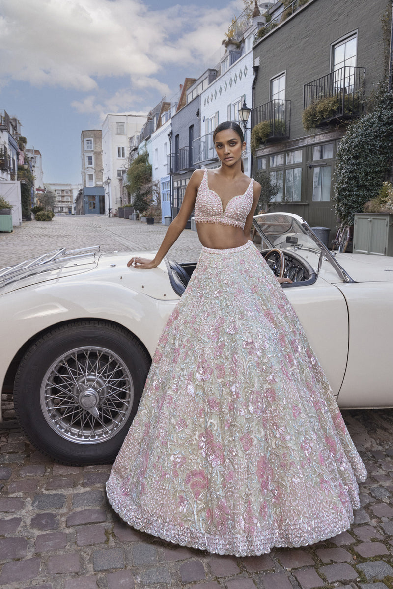 Sea Green Sequin Lehenga Set