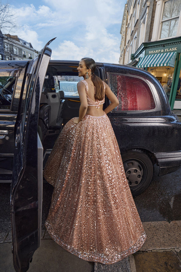 Peach Sequin Lehenga Set