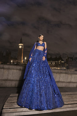 Navy Blue Sequin Lehenga Set