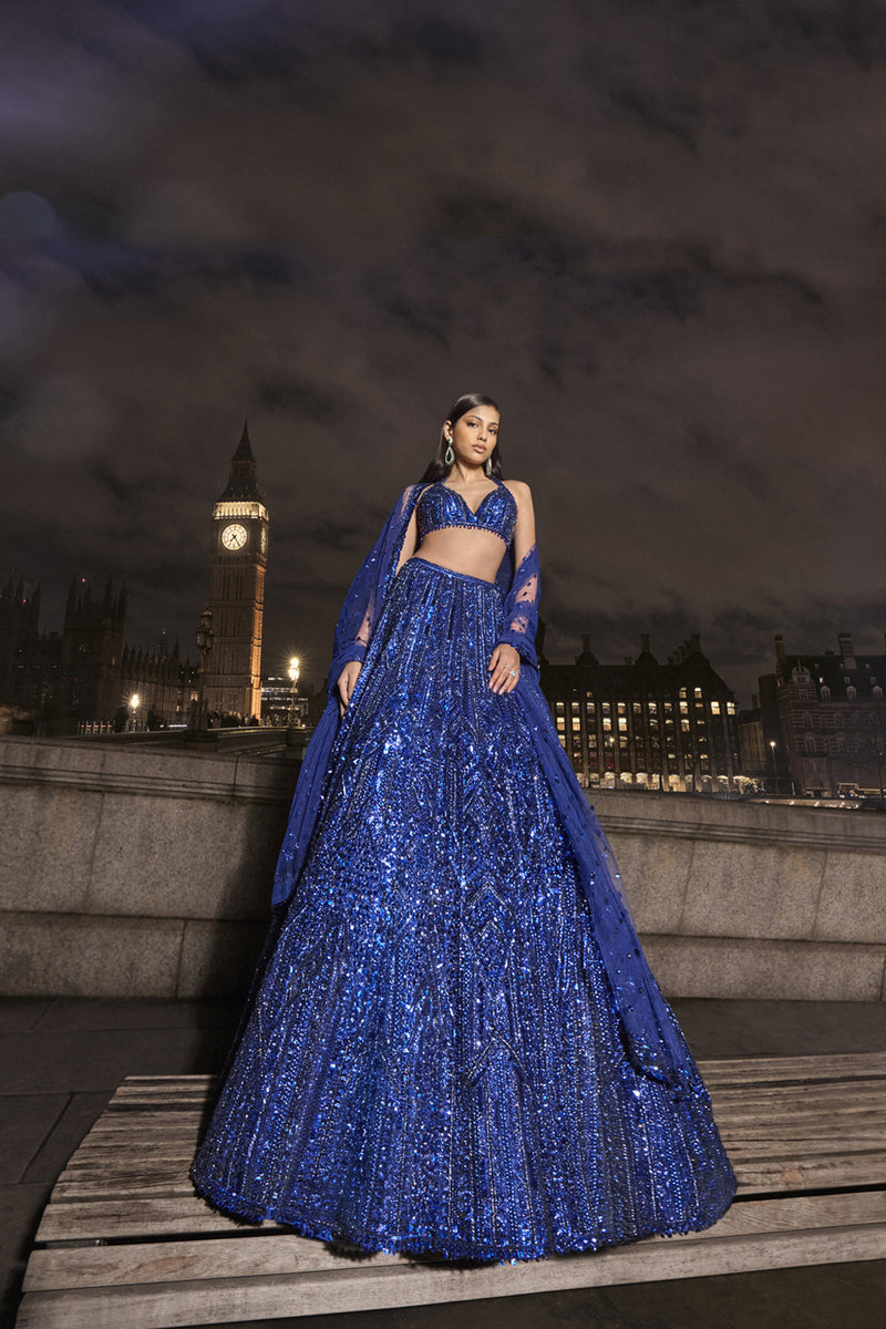 Navy Blue Sequin Lehenga Set