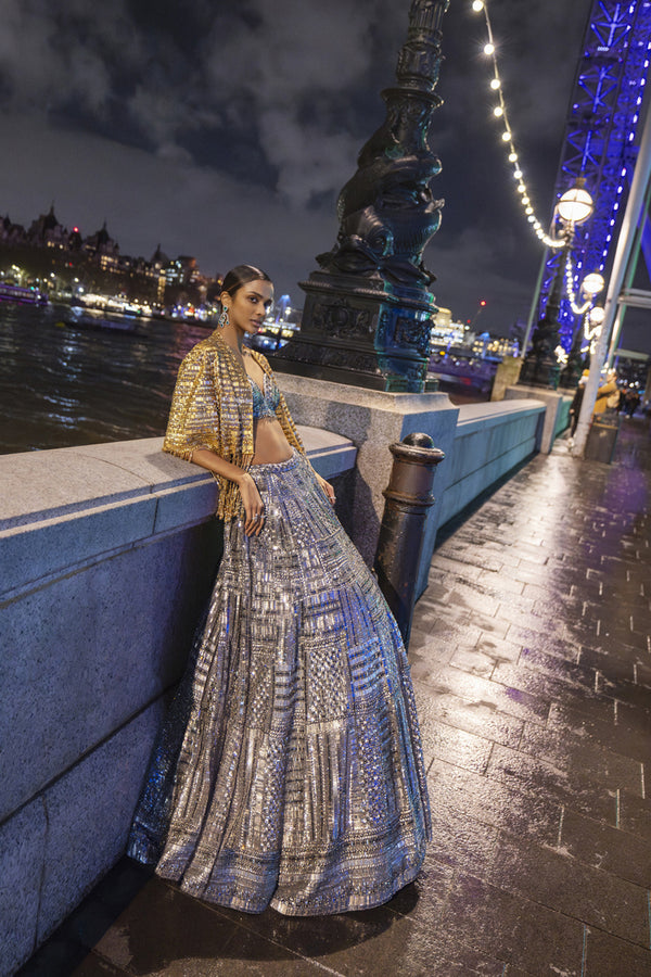 Antique Silver Sequin Lehenga Set