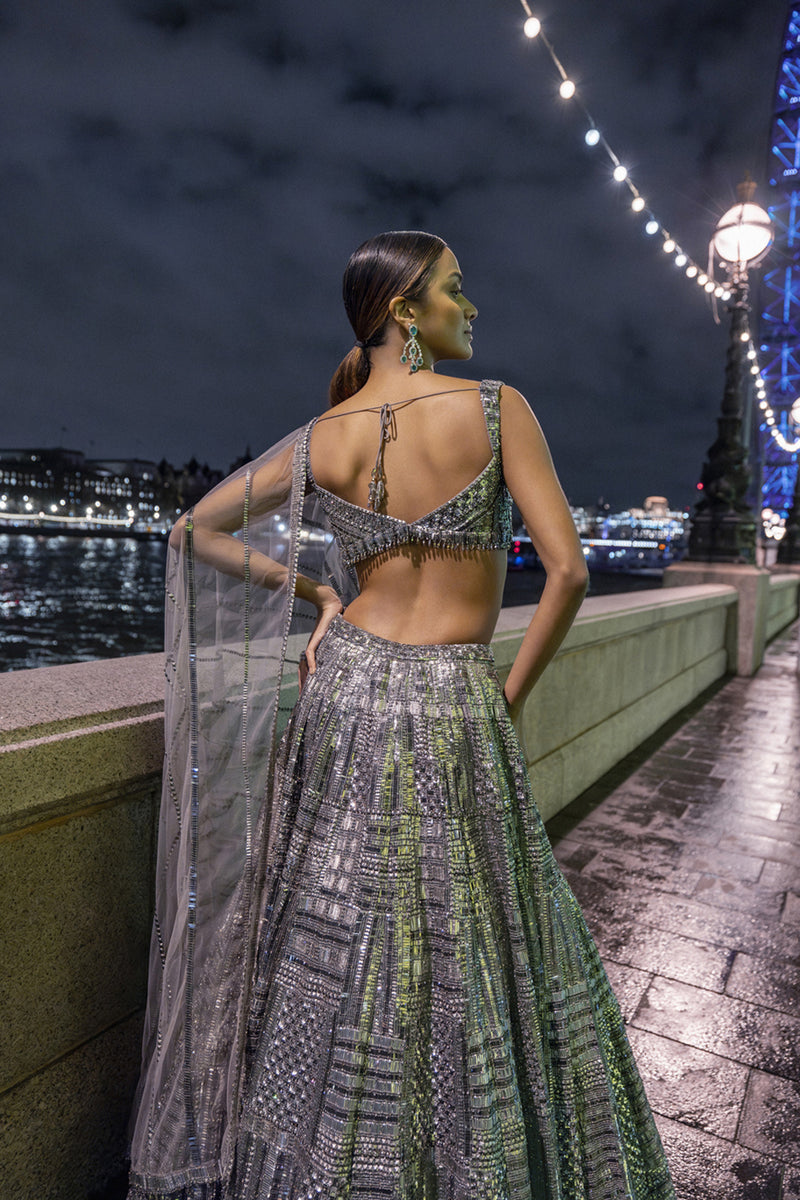 Antique Silver Sequin Lehenga Set