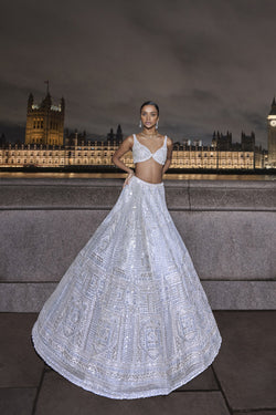 White Sequin Lehenga Set