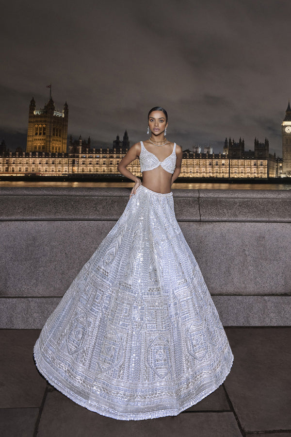 White Sequin Lehenga Set