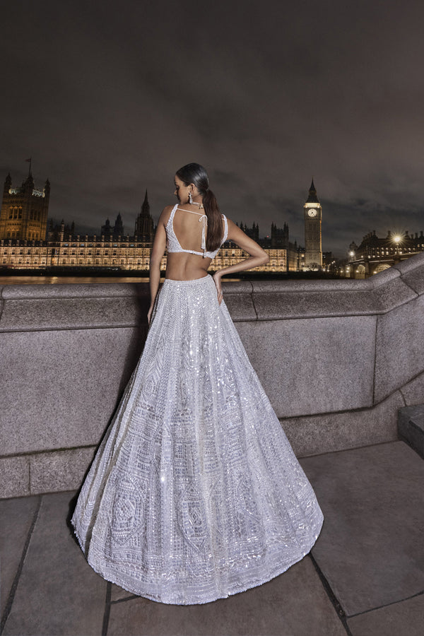 White Sequin Lehenga Set