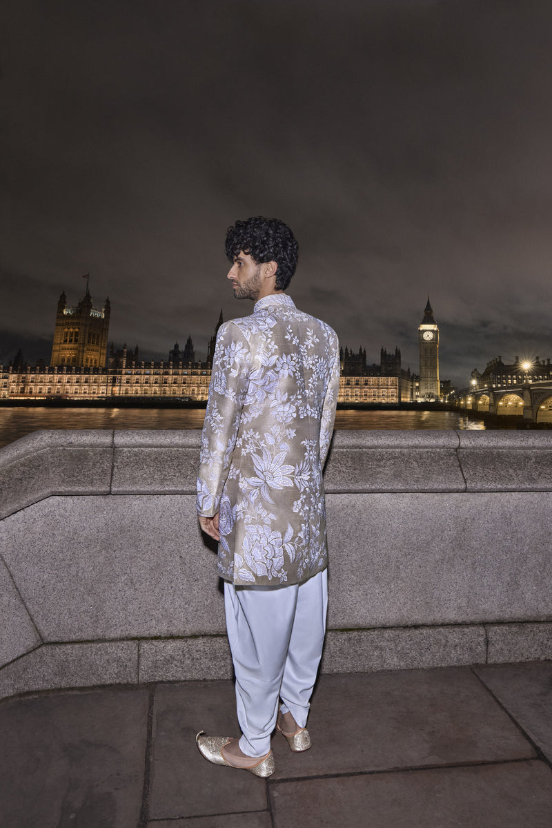 Nude Floral Sherwani Set