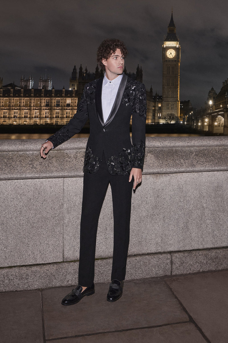 Black Embroidered Tuxedo Set