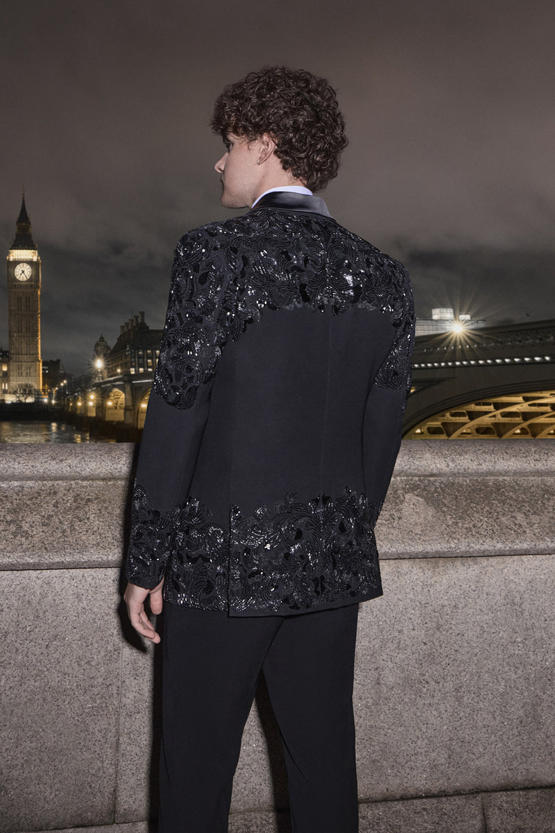 Black Embroidered Tuxedo Set