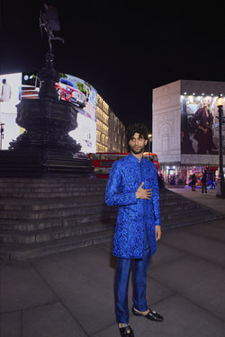 Blue Thread Work Sherwani Set