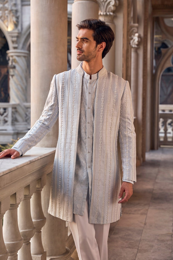 Sage Green Thread Work Sherwani Set