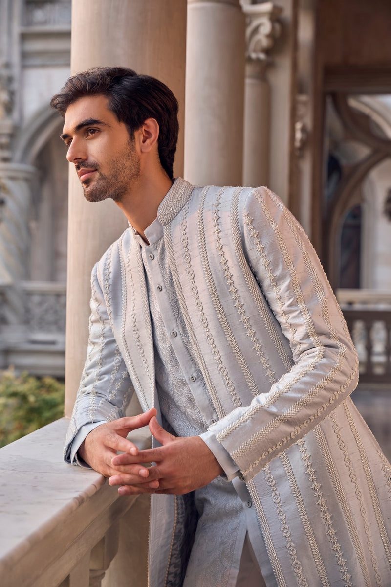Sage Green Thread Work Sherwani Set