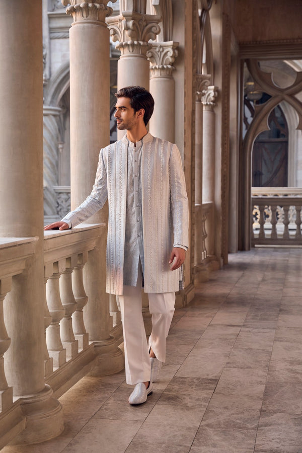 Sage Green Thread Work Sherwani Set