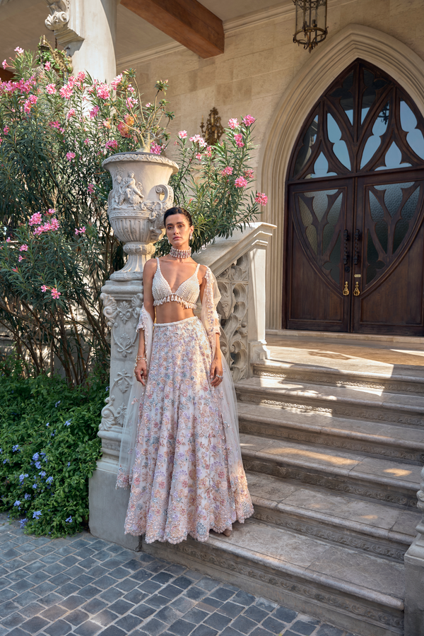 Multi-Coloured Pearl Lehenga Set