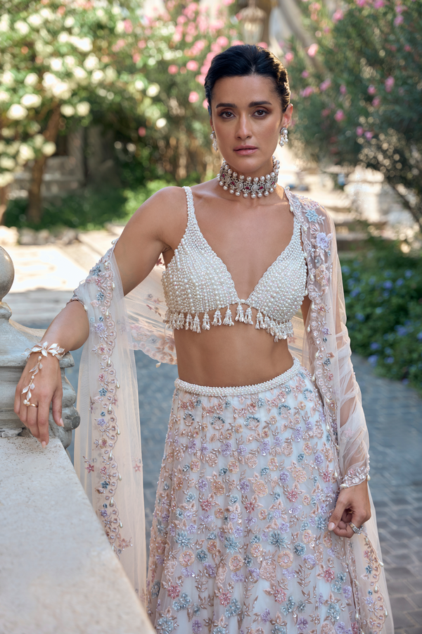 Multi-Coloured Pearl Lehenga Set
