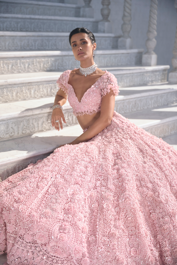 Pink Cut Work Lehenga Set