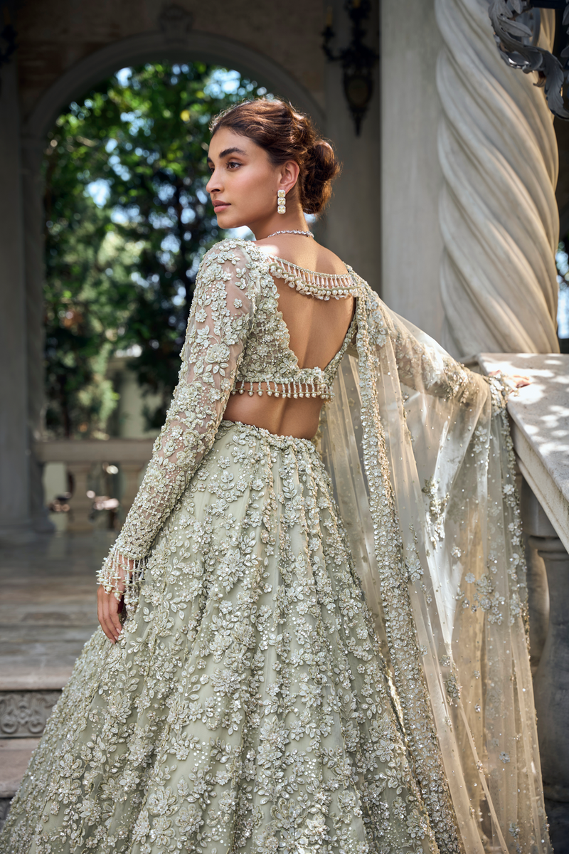 Sage Green Three-Dimensional Lehenga Set