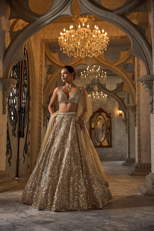 Gold Sequin Lehenga Set