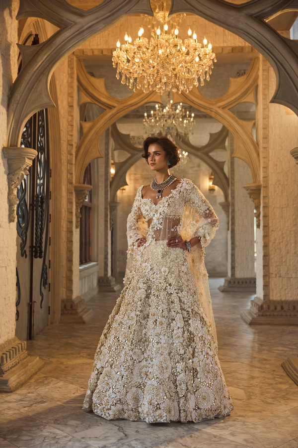 Ivory Gold Three-Dimensional Lehenga Set