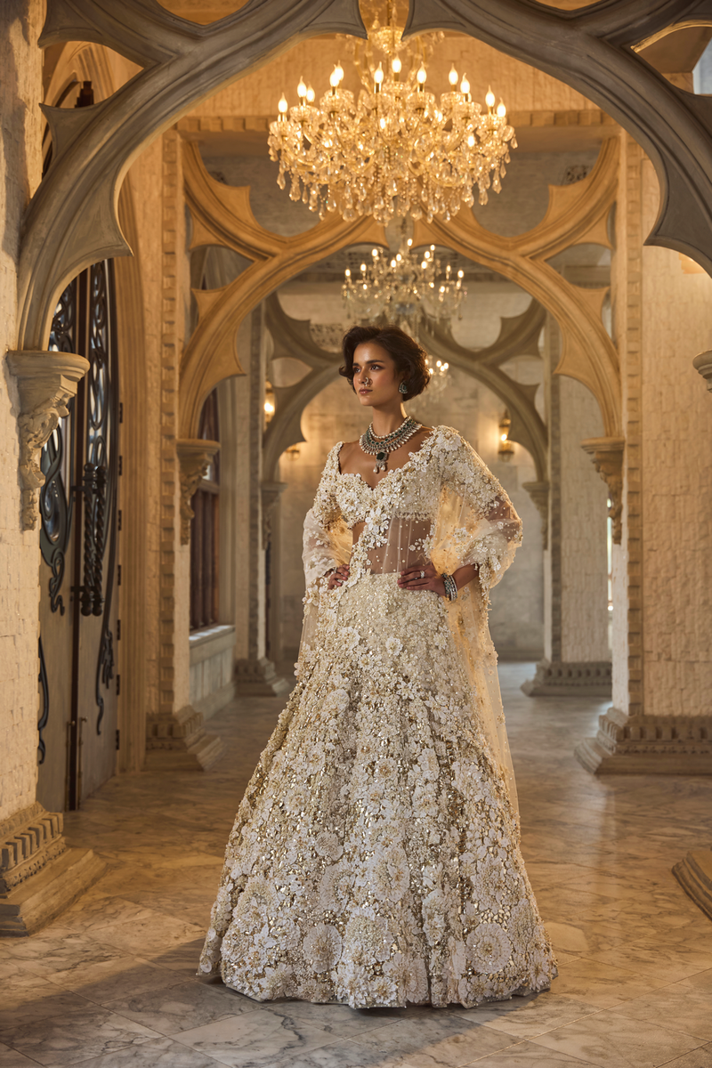 Ivory Gold Three-Dimensional Lehenga Set