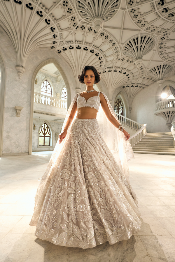 Silver Floral Lehenga Set