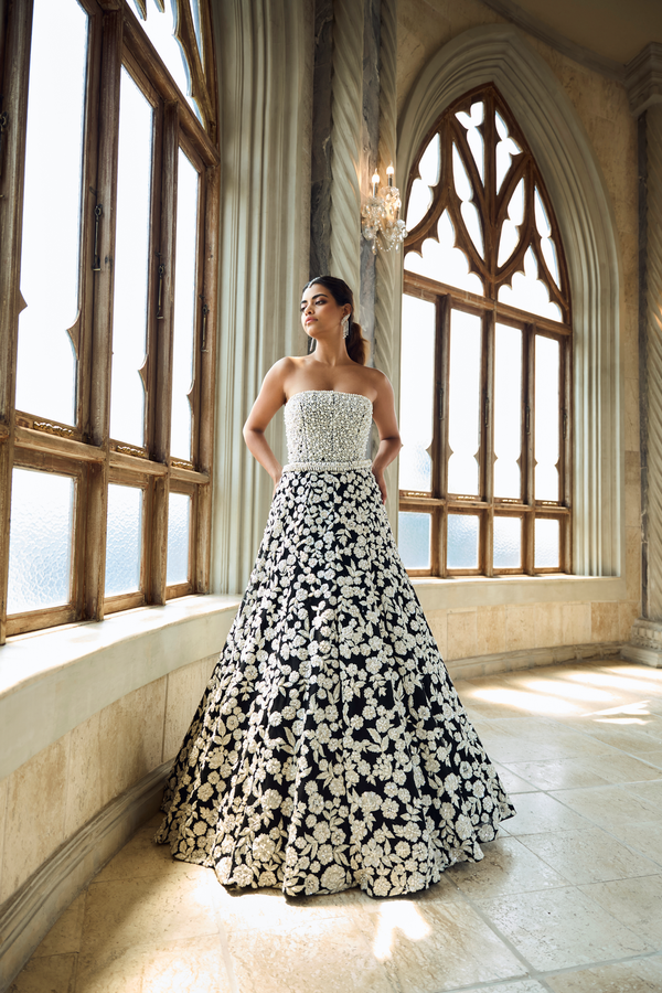 Black & White Corset Lehenga Set