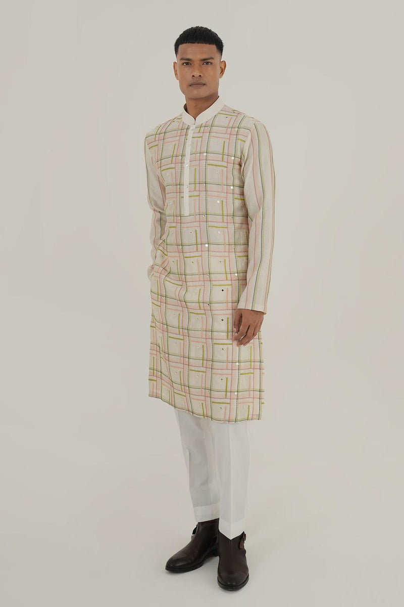 Geometric Embroidery Kurta Set With Mirror Work