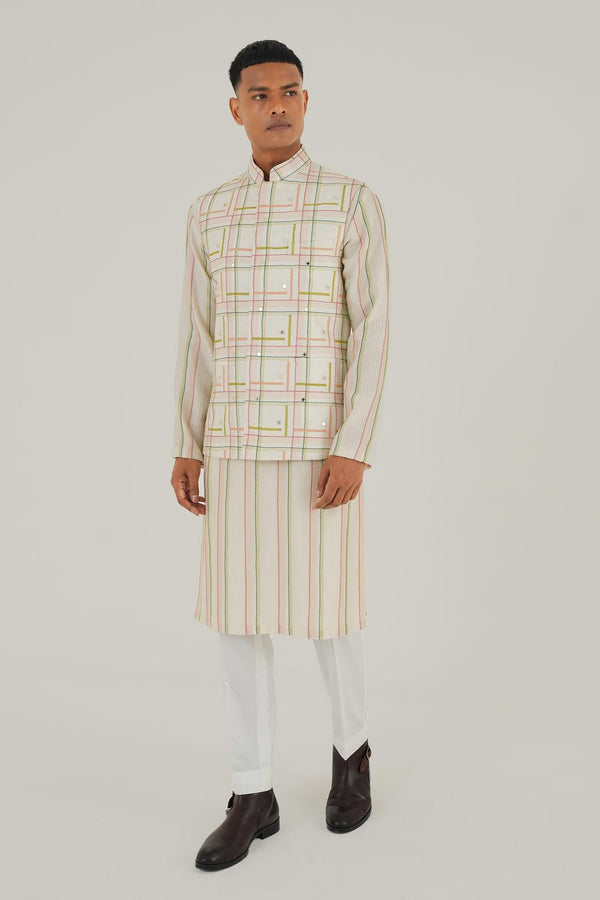Geometric Embroidered Jawahar Jacket With Mirror Work