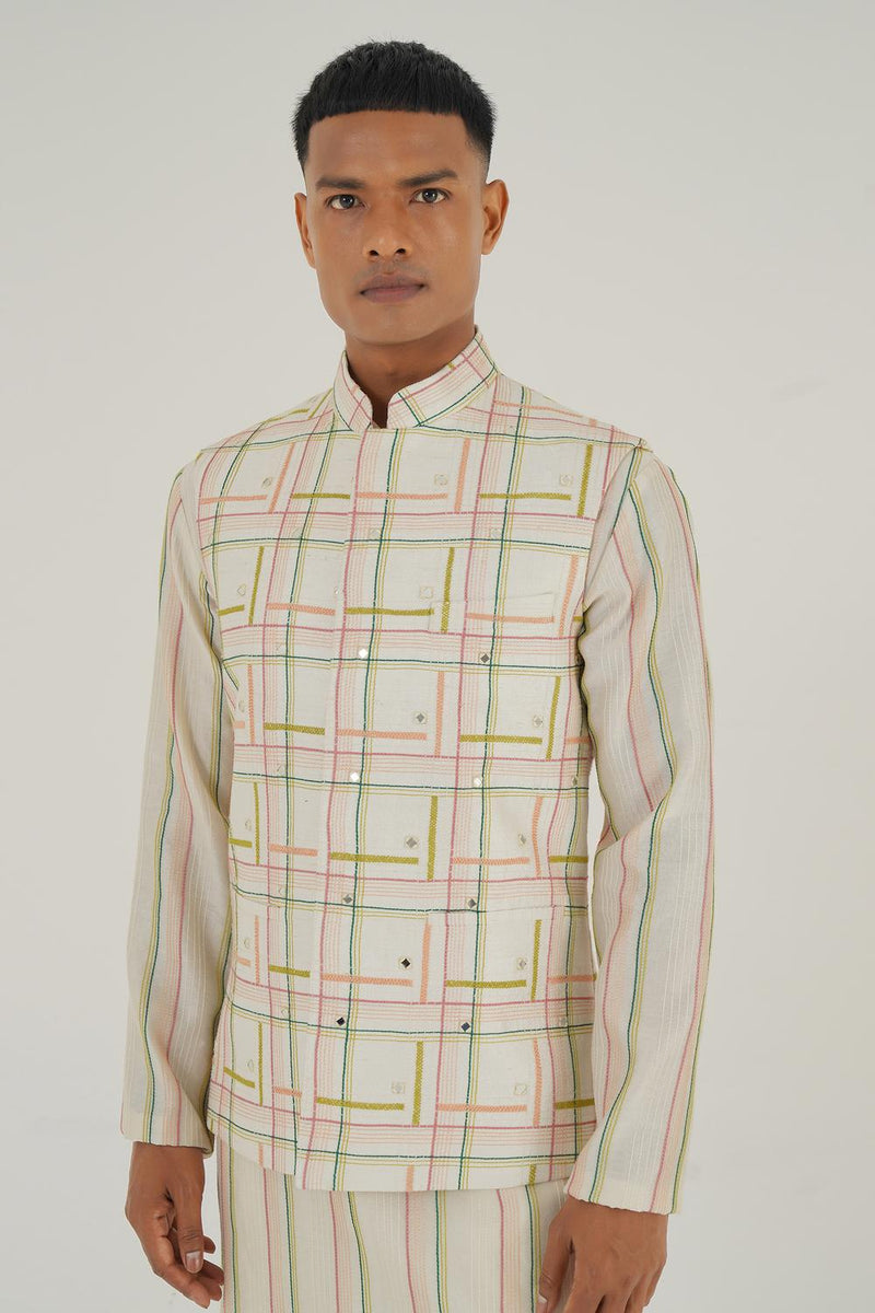 Geometric Embroidered Jawahar Jacket With Mirror Work
