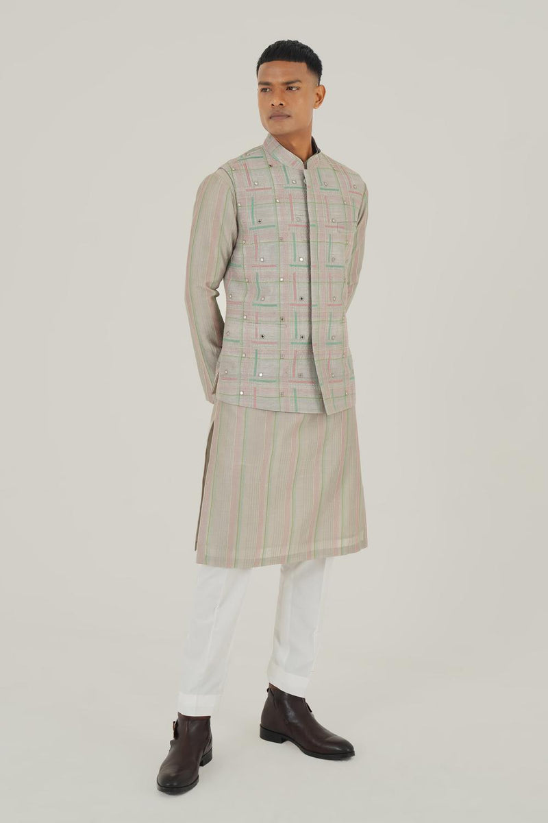 Geometric Embroidered Jawahar Jacket With Mirror Work