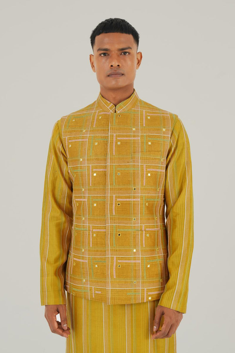 Geometric Embroidered Jawahar Jacket With Mirror Work