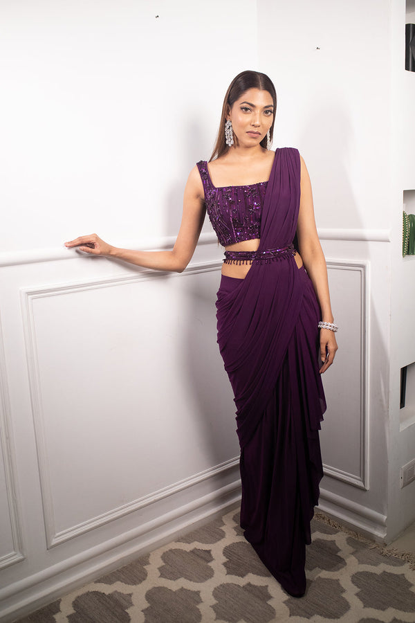 Deep Aubergine Drape Saree