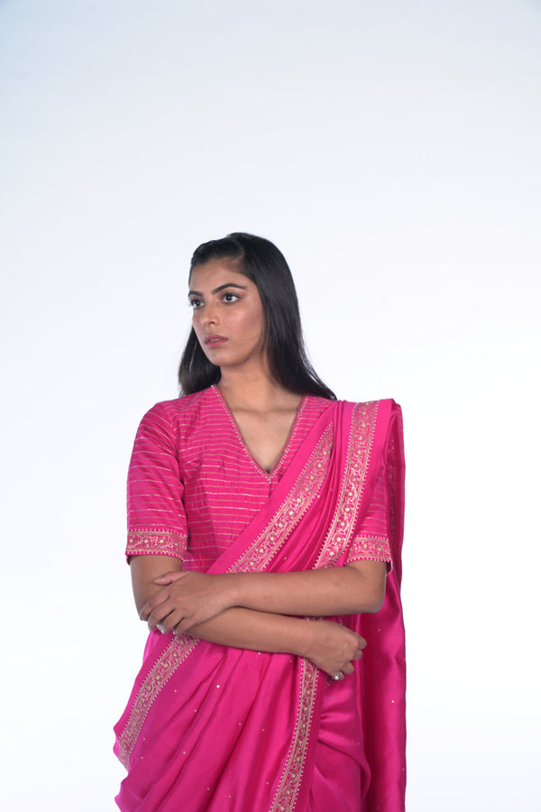 Pink Saree With Blouse