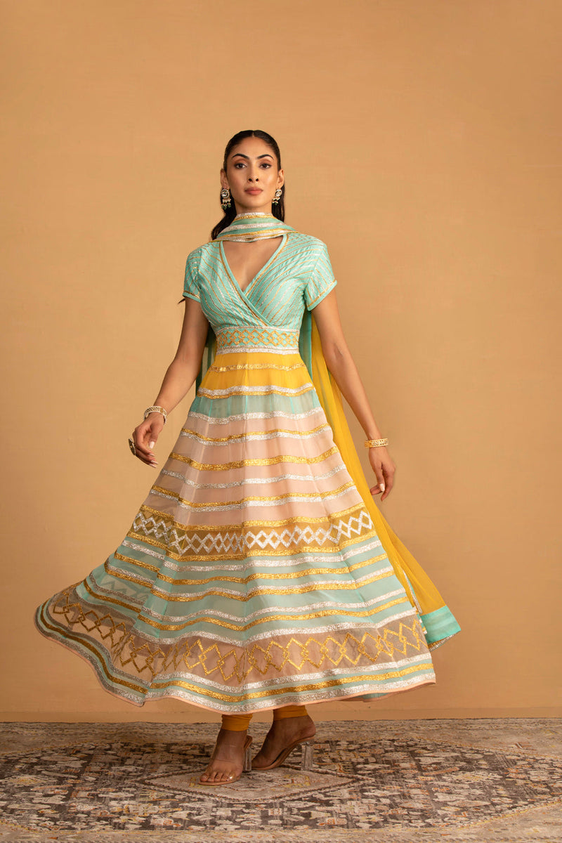 Aqua Multicolour Anarkali Set