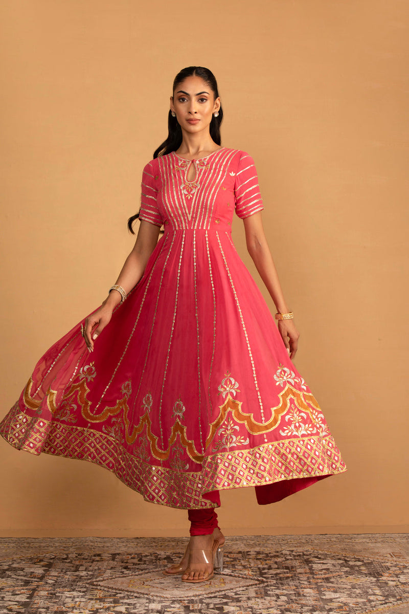 Peach Pink Anarkali Set