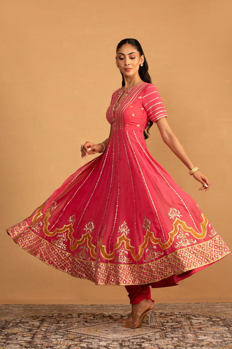 Peach Pink Anarkali Set