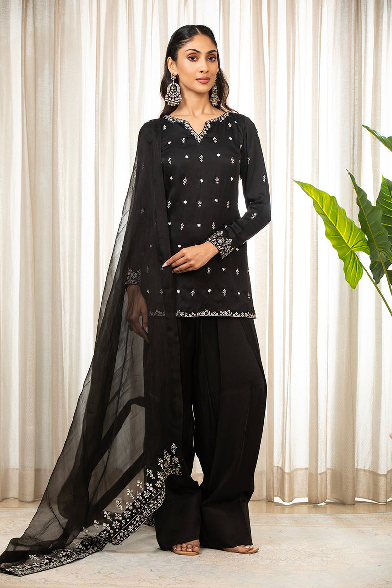 Black On Black Dupatta Set