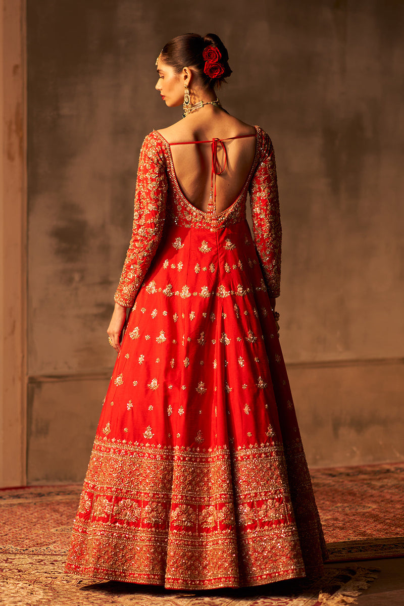 Red Raw Silk Anarkali Set