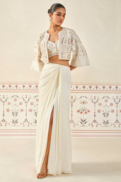 Mesnata Embroidered Skirt Set - Ivory