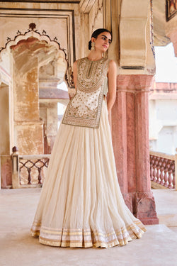 Mirai Gota Patti Mul Lehenga Set Natural